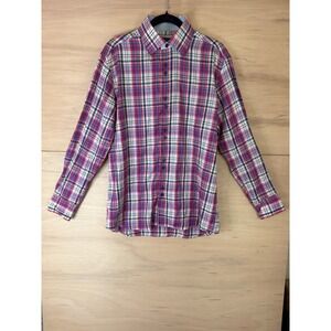 Coogi Classic Mens Plaid Button Down Shirt Red White Blue Long Sleeve Size L 16